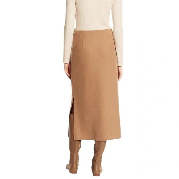 Vince Brushed Flannel Side Slit Slip Skirt in Tan size 10 - Picture 4 of 13